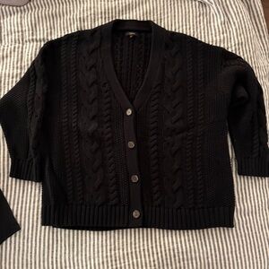 Quince Black Cable Knit Cardigan Sweater